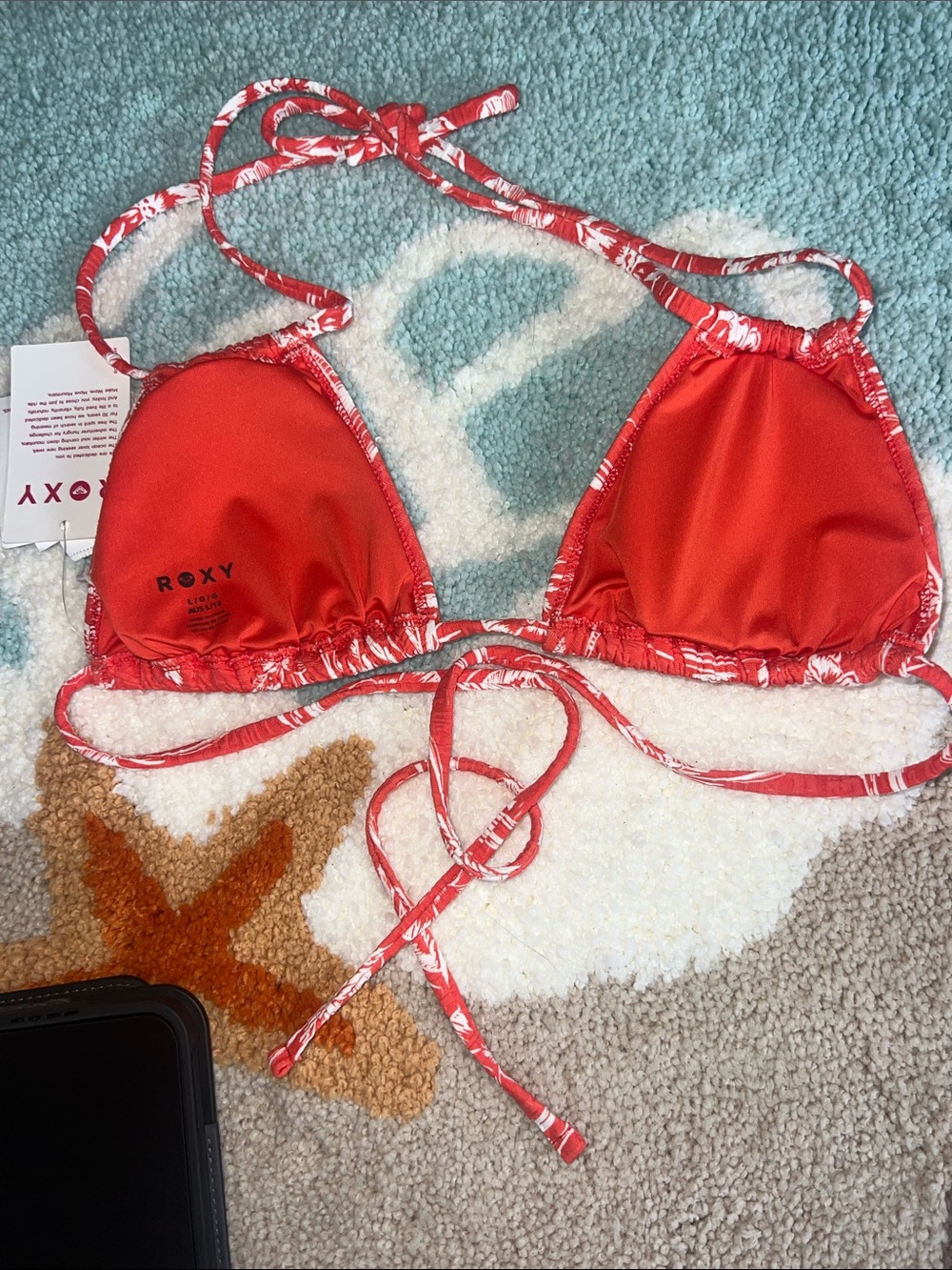 Roxy Vacay Vibes Double Strap Tiki Triangle Bikini Top Red/Orange & White Size L - Picture 13 of 14